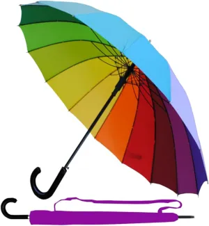 60MPH Windproof Strong Umbrella - Heavy Duty Extra Strong with 16 Ribs - Best Triple Layer Reinforced Frame with Fiberglass - Large Straight Auto Umbrella - Rainbow Canopy