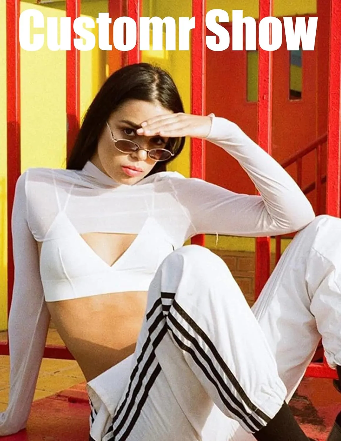 Avidlove Mesh Crop Tops for Women Mock Neck Long Sleeve Crop Top See Through Shirt Top Sexy Clubwear