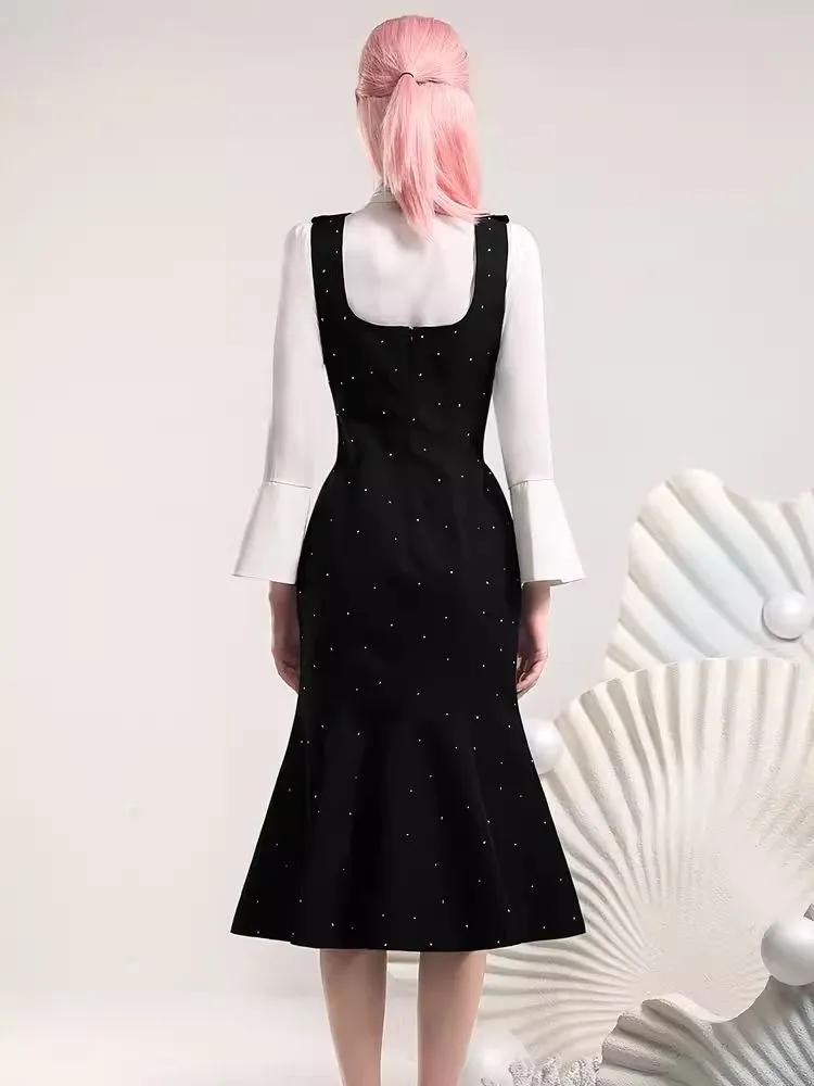 Bow Standing Collar Top Sweetheart Back Fishtail Skirt【s0000006853】