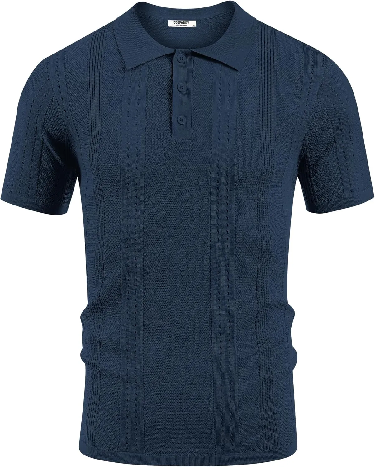 COOFANDY Mens Knit Polo Shirts Short Sleeve Collared Golf Shirt Hollow Out Textured T-Shirt Summer Fashion Tops