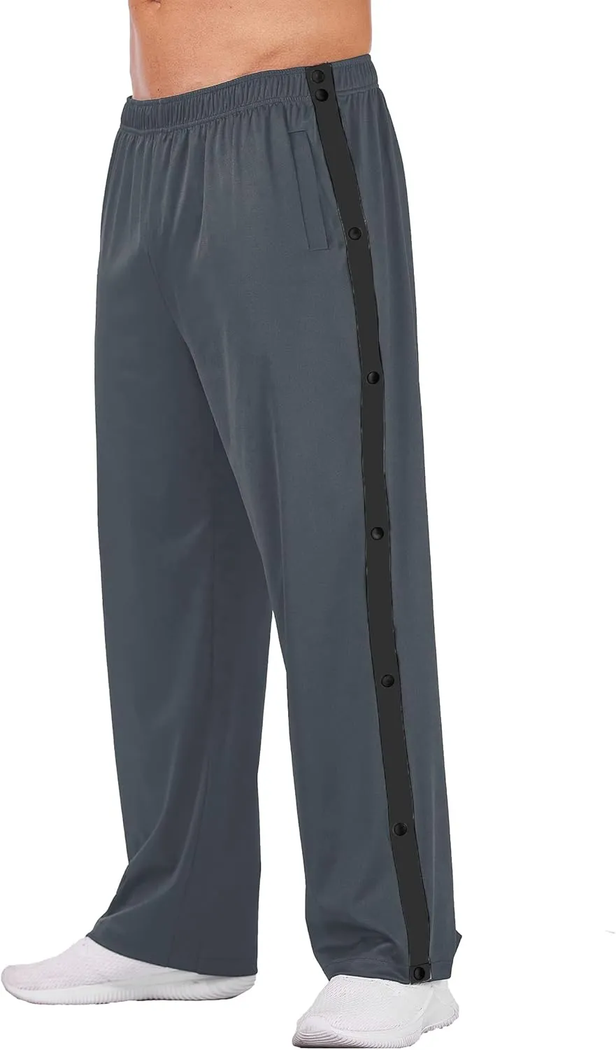 Deyeek Men's Tear Away Basketball Pants High Split Snap Button Casual Post-Surgery Sweatpants with Pockets