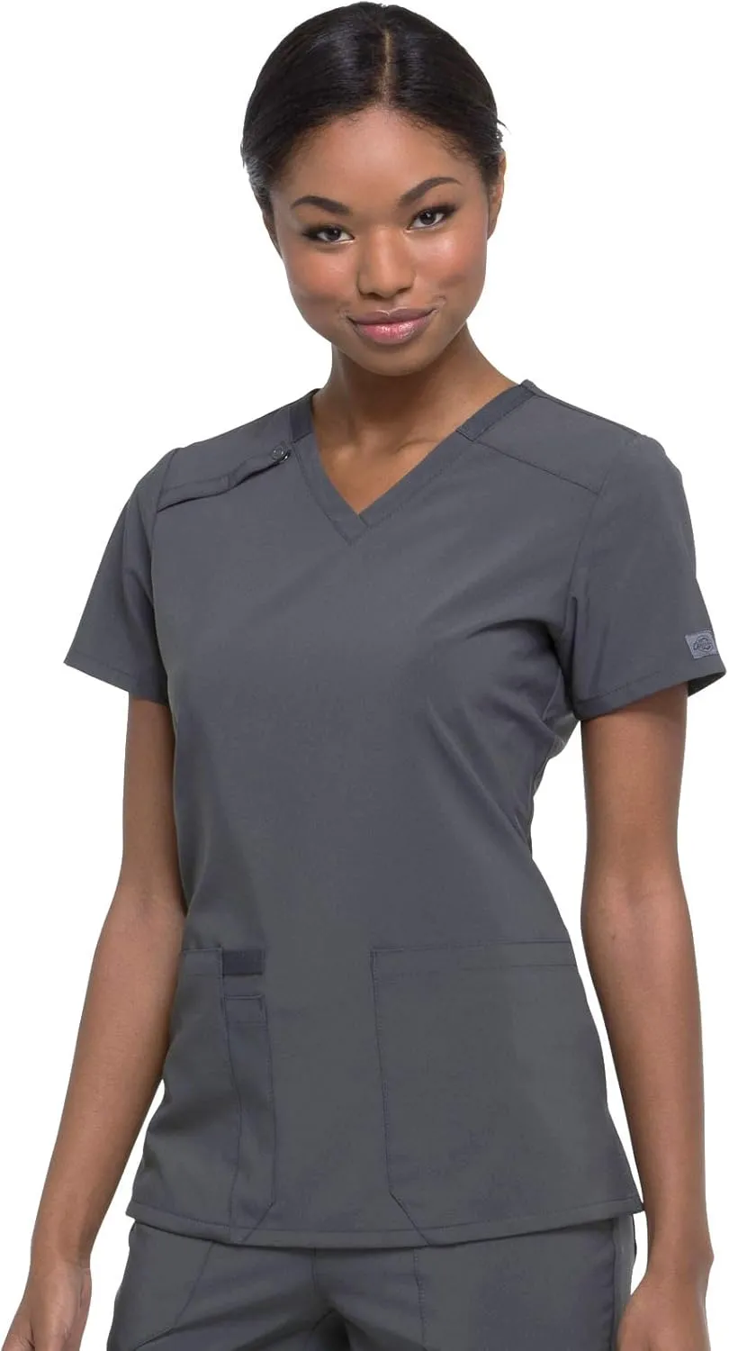 Dickies Women's Scrub Top V-Neck Top with 2 Pockets, Moisture Wicking and 360 Stretch Fabric - DK615