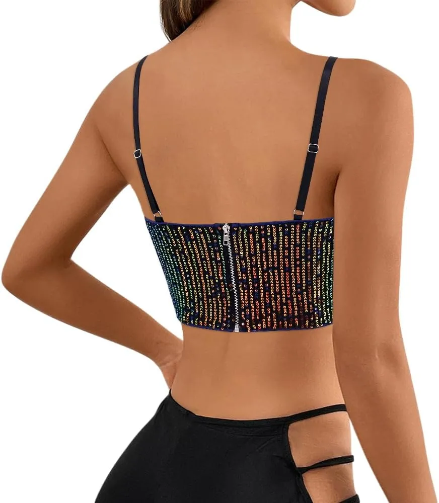 Erinaco Women's Rhinestone Diamond Tank Top Color Beaded Sling Tube Top Bustier Vest Crop Top Sexy Corset Bra Summer