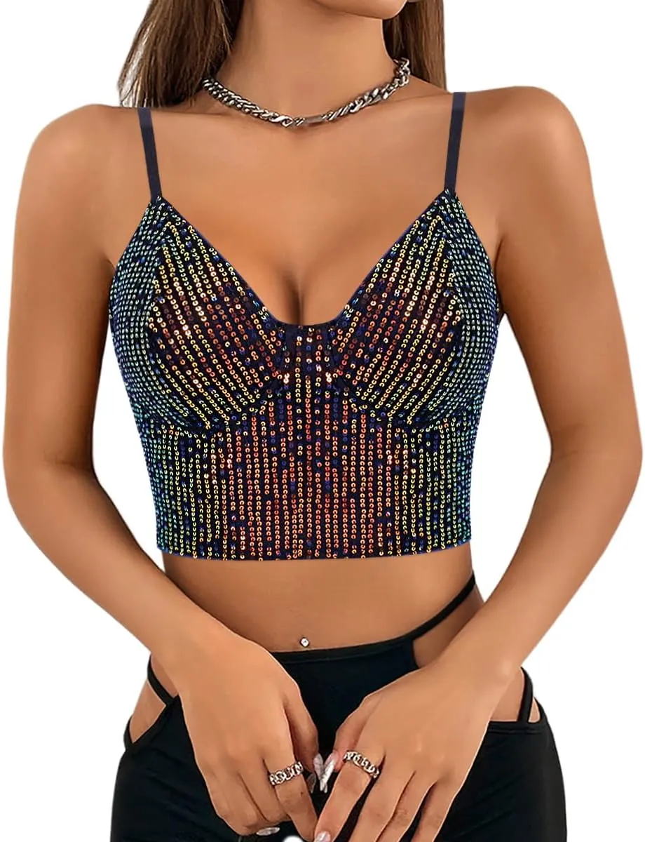 Erinaco Women's Rhinestone Diamond Tank Top Color Beaded Sling Tube Top Bustier Vest Crop Top Sexy Corset Bra Summer