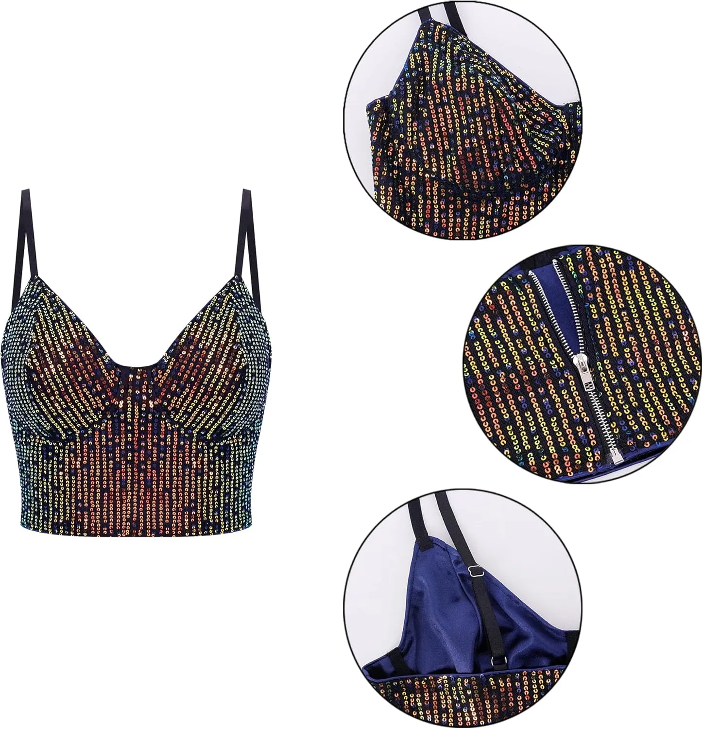 Erinaco Women's Rhinestone Diamond Tank Top Color Beaded Sling Tube Top Bustier Vest Crop Top Sexy Corset Bra Summer