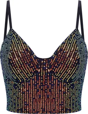 Erinaco Women's Rhinestone Diamond Tank Top Color Beaded Sling Tube Top Bustier Vest Crop Top Sexy Corset Bra Summer
