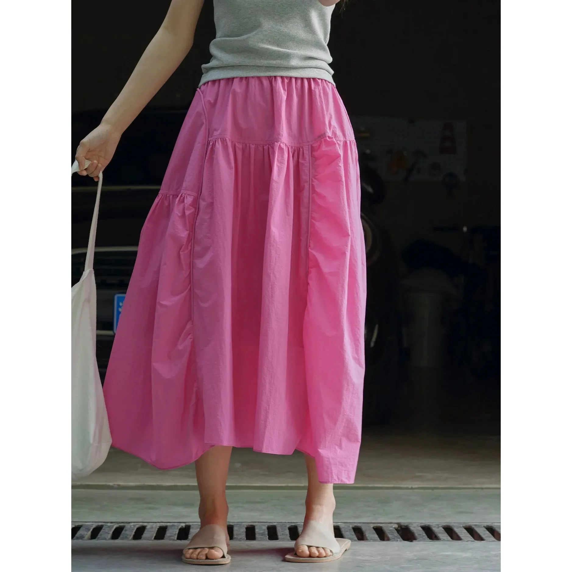 FLYTONN-Spring New Outdoor A-line Large Swing Umbrella Elastic, Lightweight, Breathable Half Length Skirt for Women