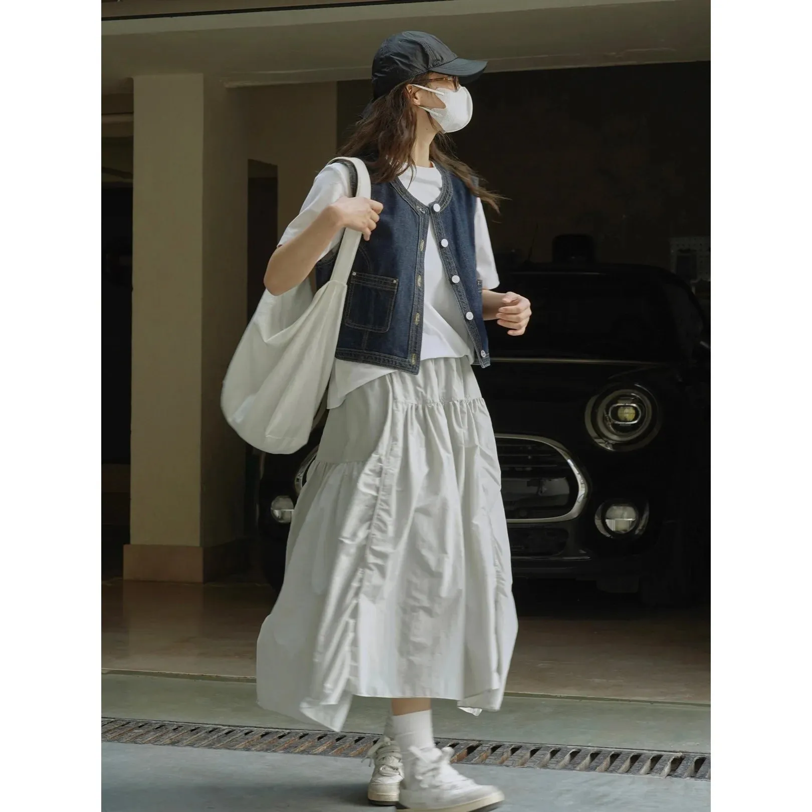 FLYTONN-Spring New Outdoor A-line Large Swing Umbrella Elastic, Lightweight, Breathable Half Length Skirt for Women