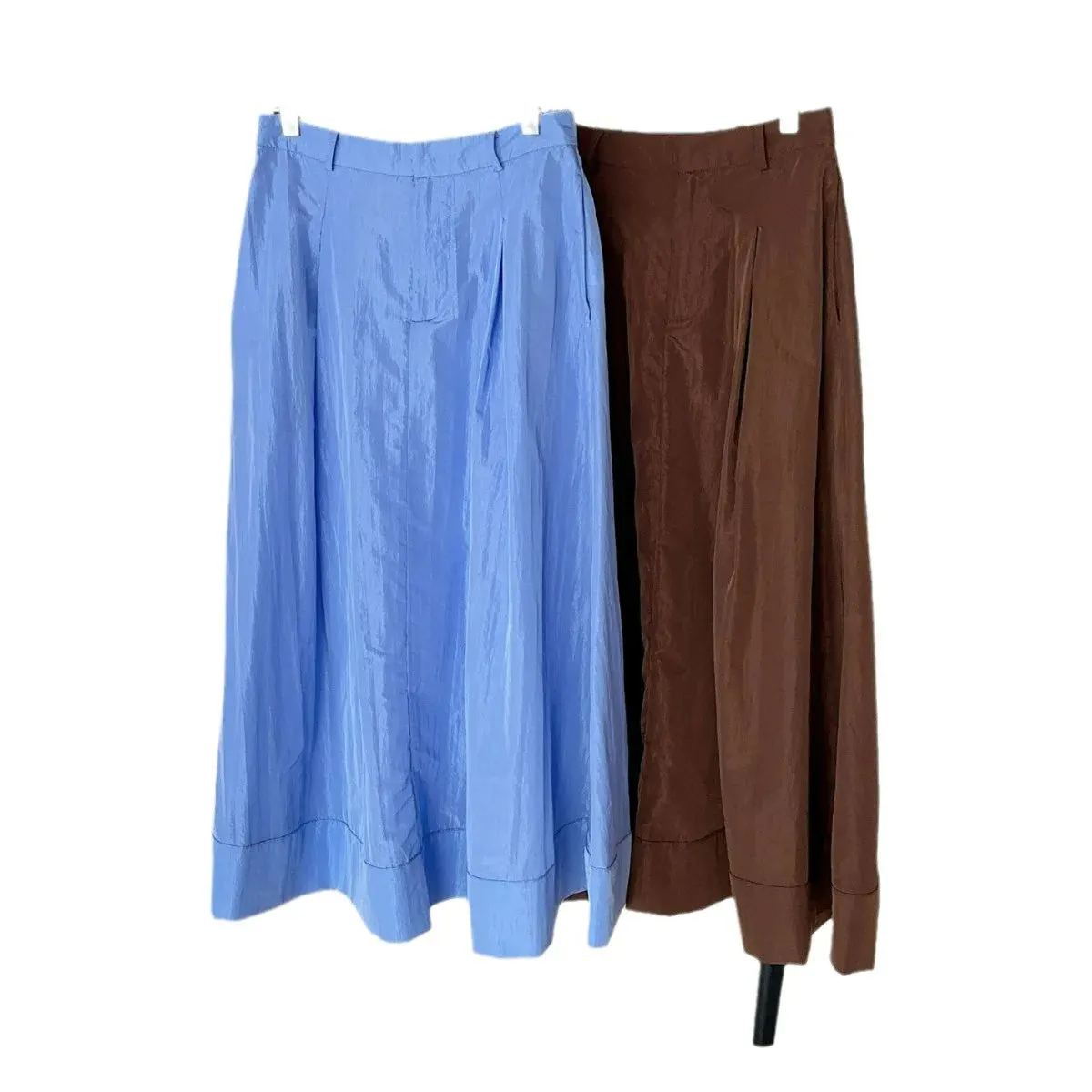 FLYTONN-Summer Gloss High Waist Umbrella Slim A-line Long Smooth Half Skirt for Women