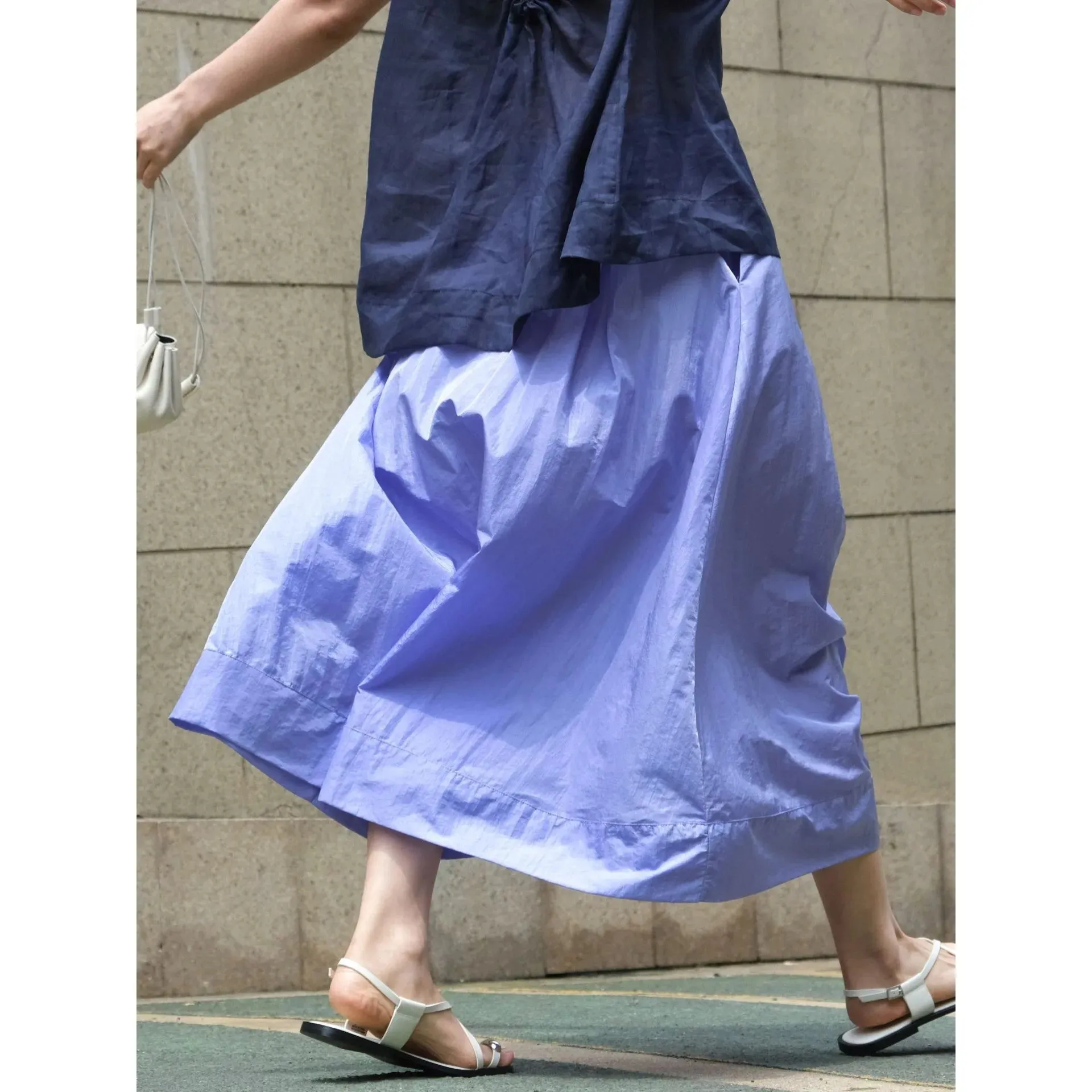 FLYTONN-Summer Gloss High Waist Umbrella Slim A-line Long Smooth Half Skirt for Women