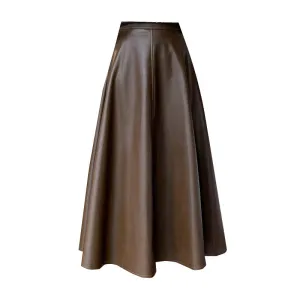 Girlary-shop business casual outfits for women A- line Umbrella Skirt Women's Skirt 2024 Autumn and Winter Large Swing Leather Skirt High Waist Mid-Length Skirt Covering PU Leather Long Skirt