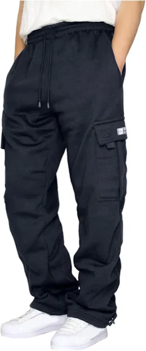 GOFULY Men Cargo Pants Fleece Elastic Waist Drawstring Pants Fashion Sweatpants with Pockets Workout Joggers Trouser