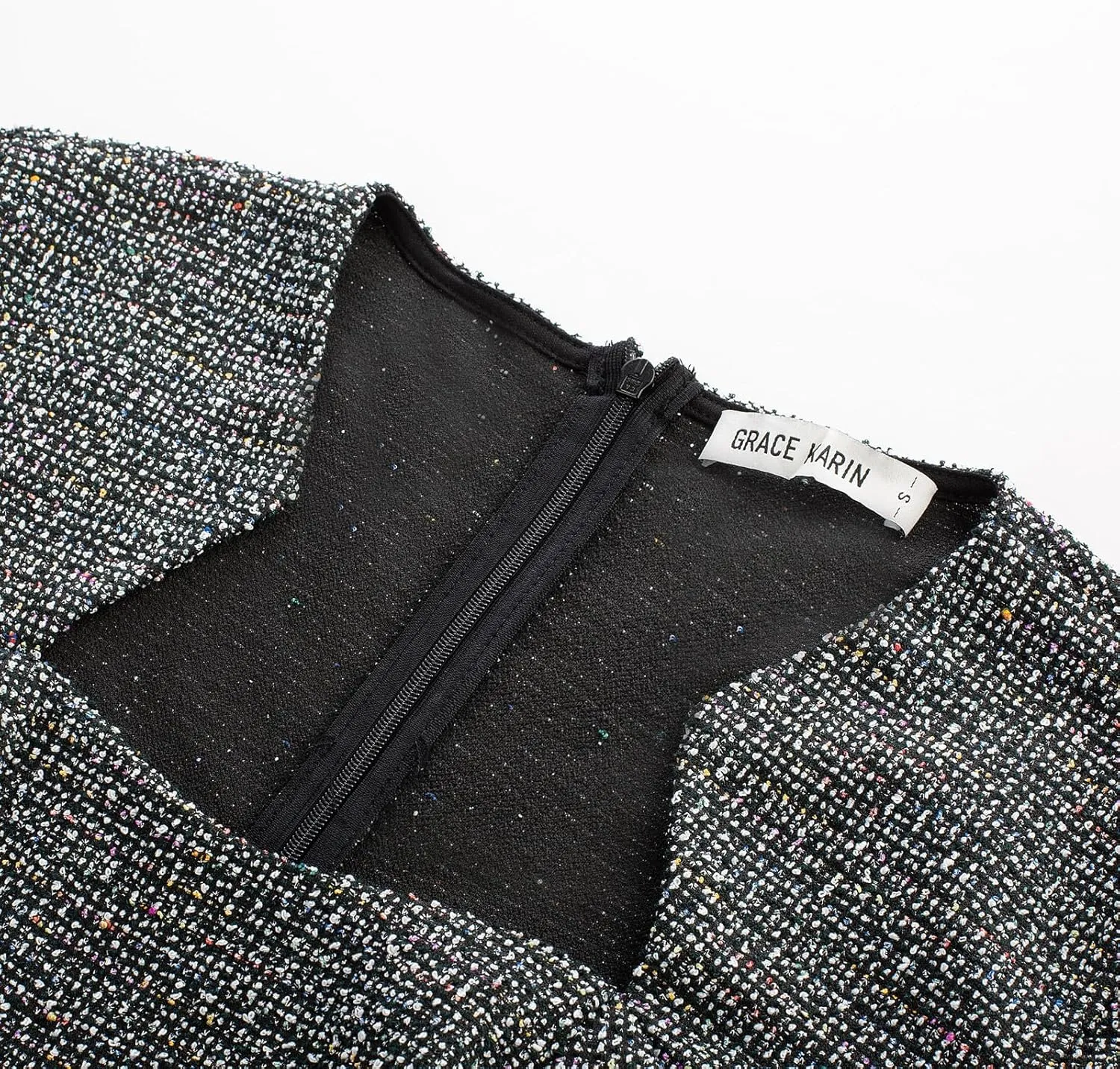 GRACE KARIN Womens Elegant Cap Sleeve Fishtail Tweed Cocktail Bodycon Dress