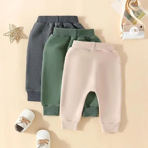 HIUARA Toddler Baby Boys Harem Pants 1/3-Pack Drawstring Pull-on Jogger Pants Kids Long Pants Elastic Waist Trousers Bottoms