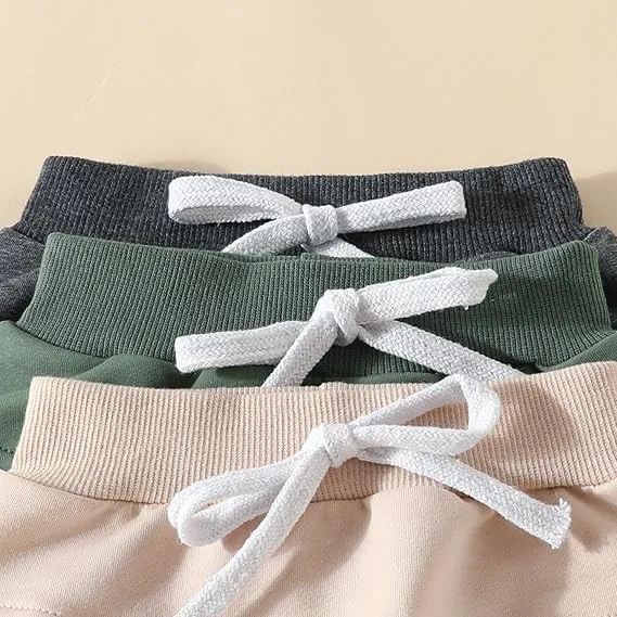 HIUARA Toddler Baby Boys Harem Pants 1/3-Pack Drawstring Pull-on Jogger Pants Kids Long Pants Elastic Waist Trousers Bottoms