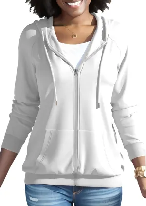 HTD Women Casual Full Zip Up Hoodie Basic Lightweight Long Sleeve Sweatshirt Solid Color Jacket With Pockets