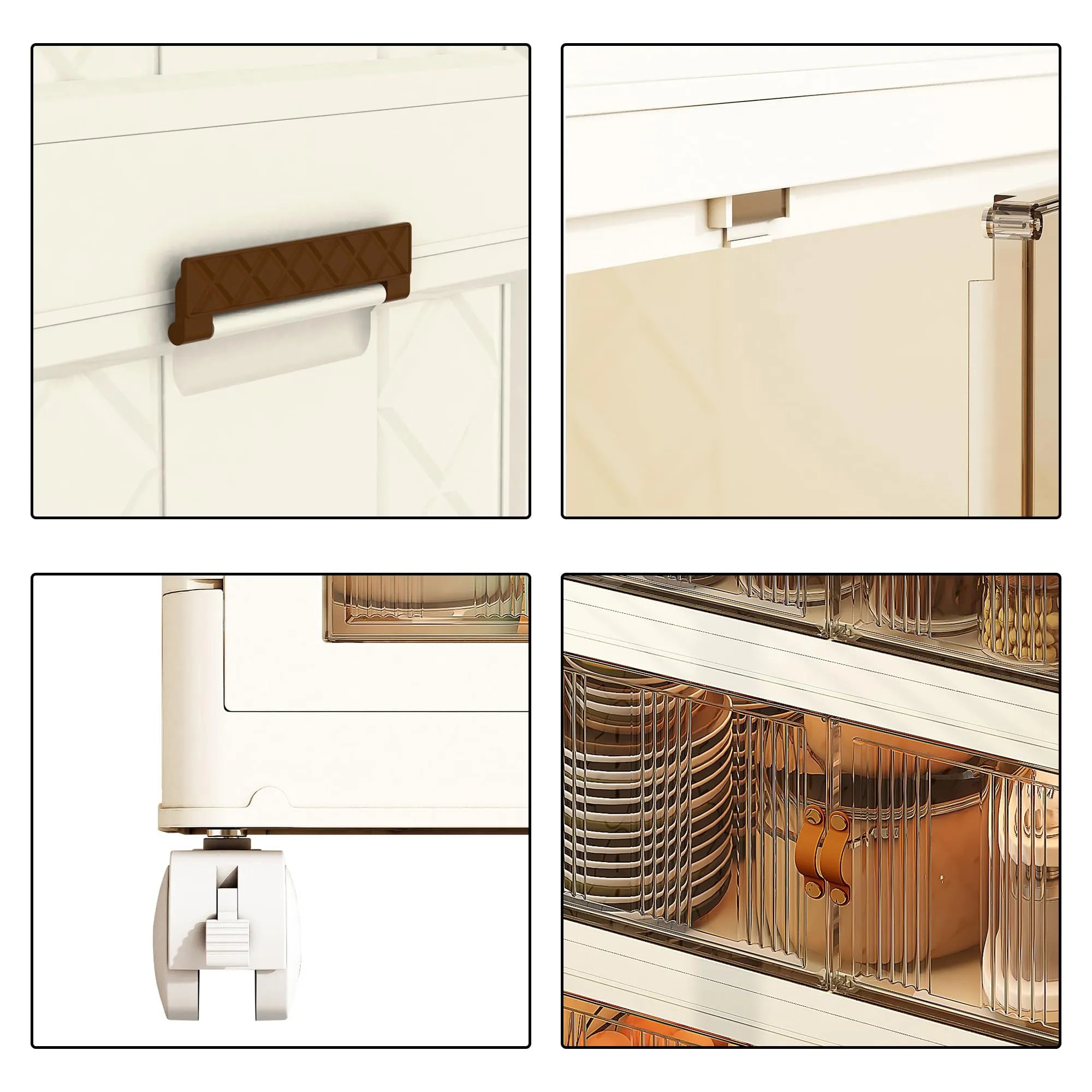 Kuber Industries (Set of 4) 3-Layer Double Door Almirah for Clothes - Collapsible & Foldable Dress Racks/Plastic Cupboard for Storage - White