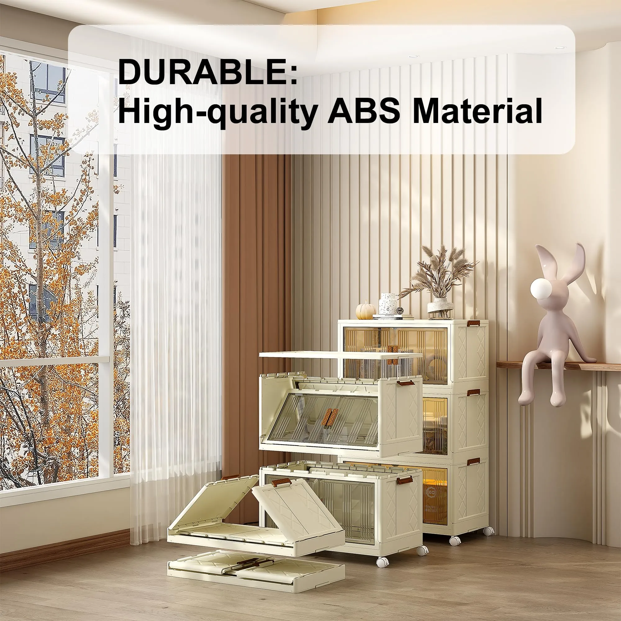 Kuber Industries (Set of 4) 3-Layer Double Door Almirah for Clothes - Collapsible & Foldable Dress Racks/Plastic Cupboard for Storage - White