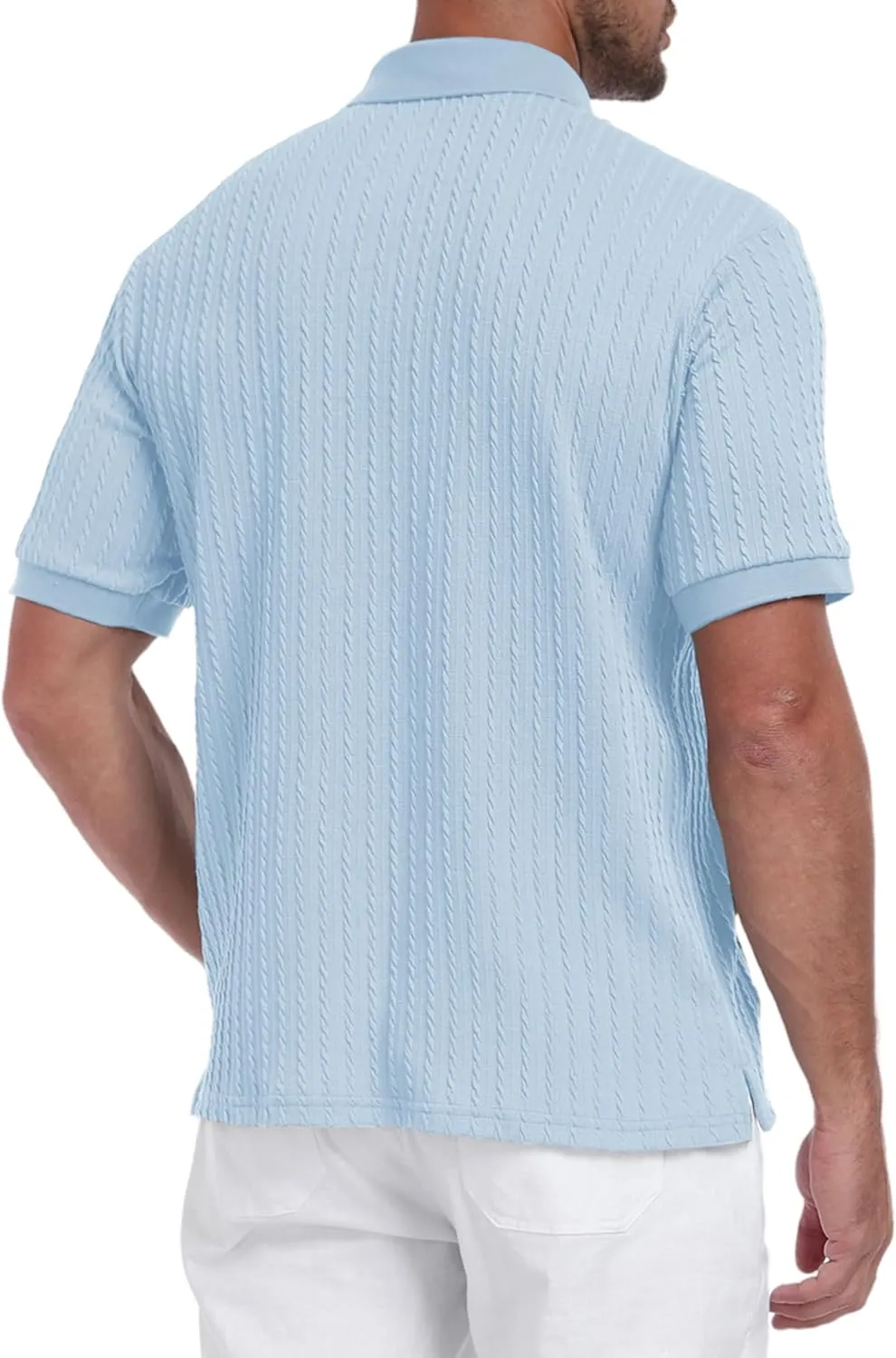 Mens Knit Polo Shirts Casual Stylish V Neck Short Sleeve Sweater Polo Knitted Textured Johnny Collar Tops Fashion 2025