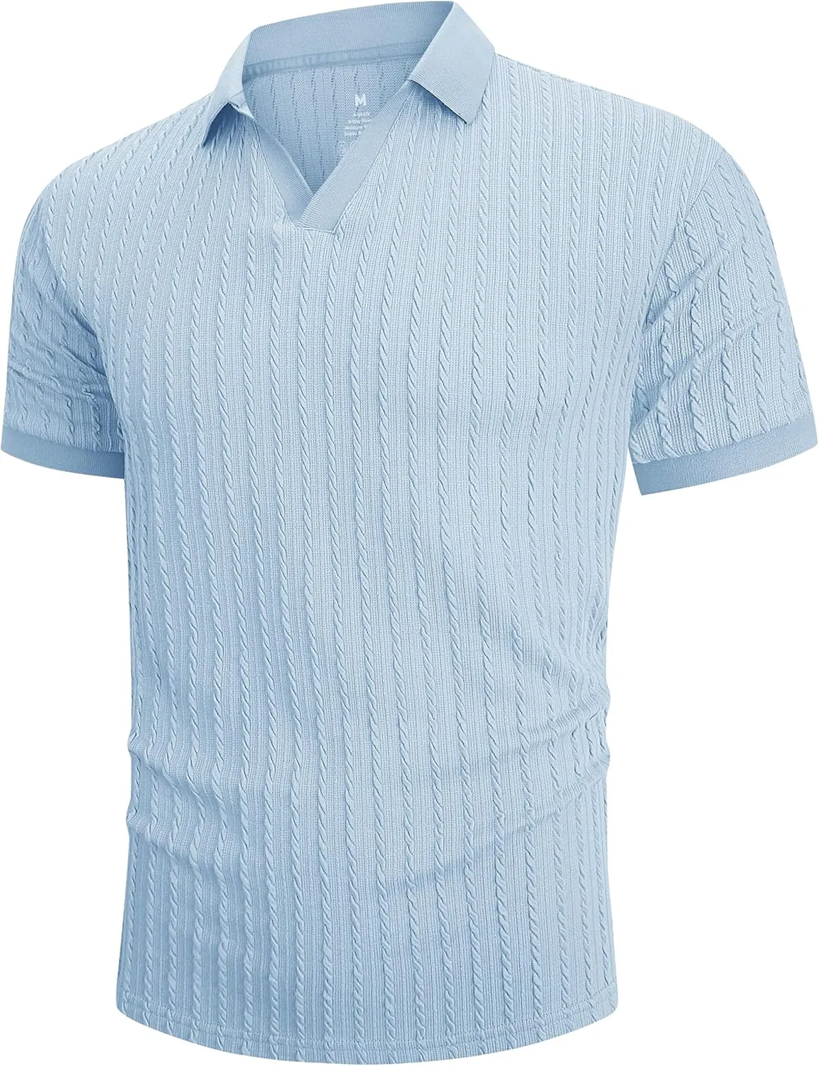 Mens Knit Polo Shirts Casual Stylish V Neck Short Sleeve Sweater Polo Knitted Textured Johnny Collar Tops Fashion 2025