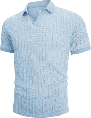 Mens Knit Polo Shirts Casual Stylish V Neck Short Sleeve Sweater Polo Knitted Textured Johnny Collar Tops Fashion 2025