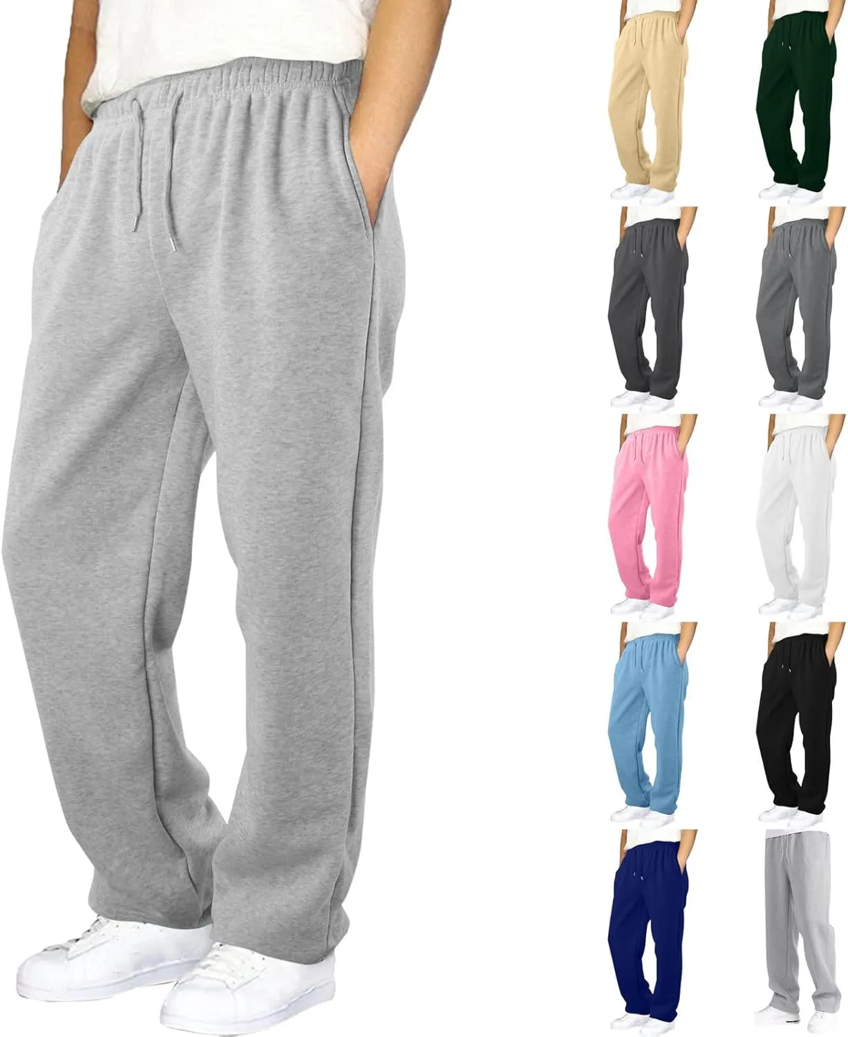 Men's Slim Fit Tapered Chino Pants, Fleece Lined Sweatpants Straight Leg Workout Comfy Pants Bottom Sweatpants Joggers