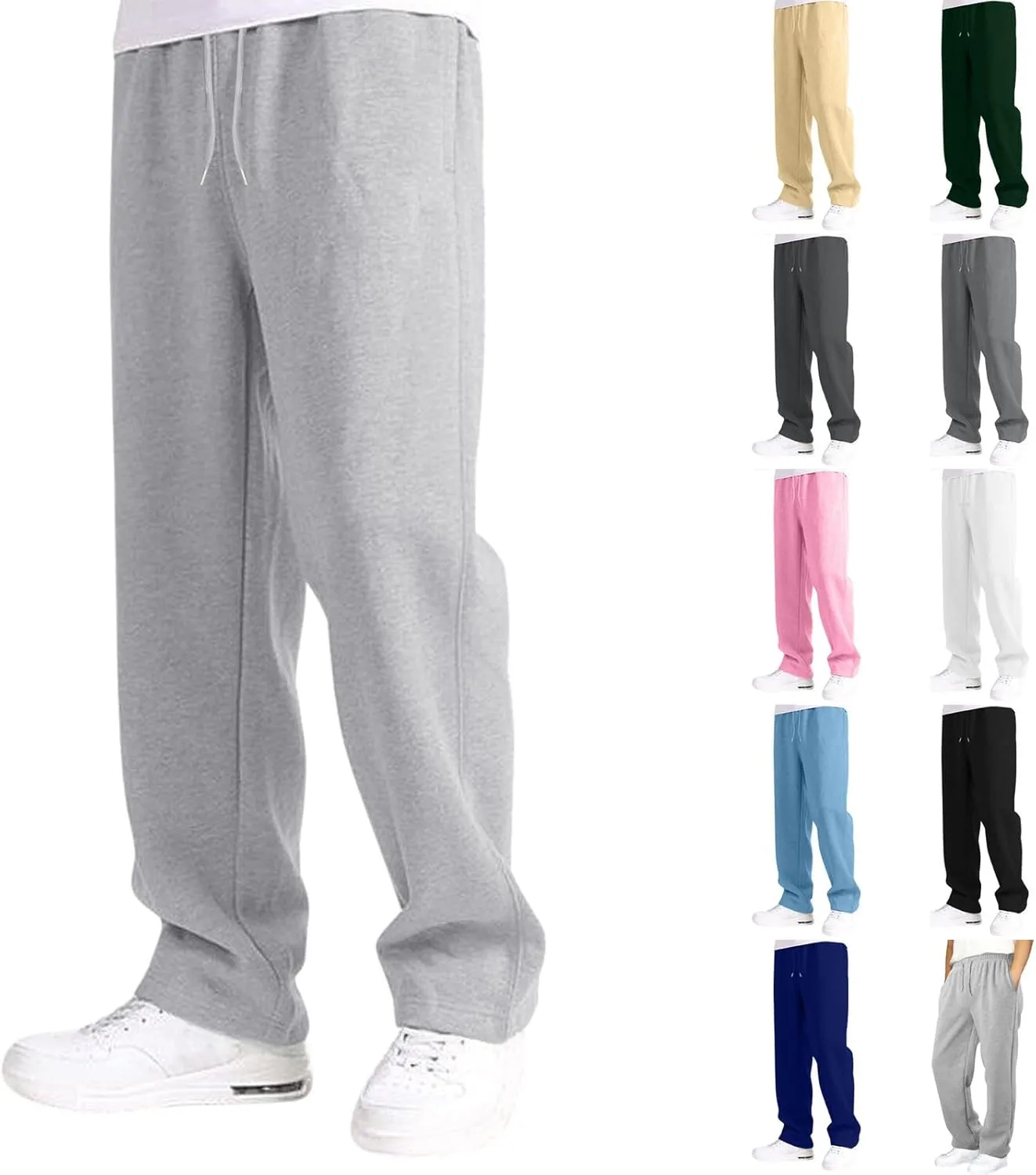 Men's Slim Fit Tapered Chino Pants, Fleece Lined Sweatpants Straight Leg Workout Comfy Pants Bottom Sweatpants Joggers