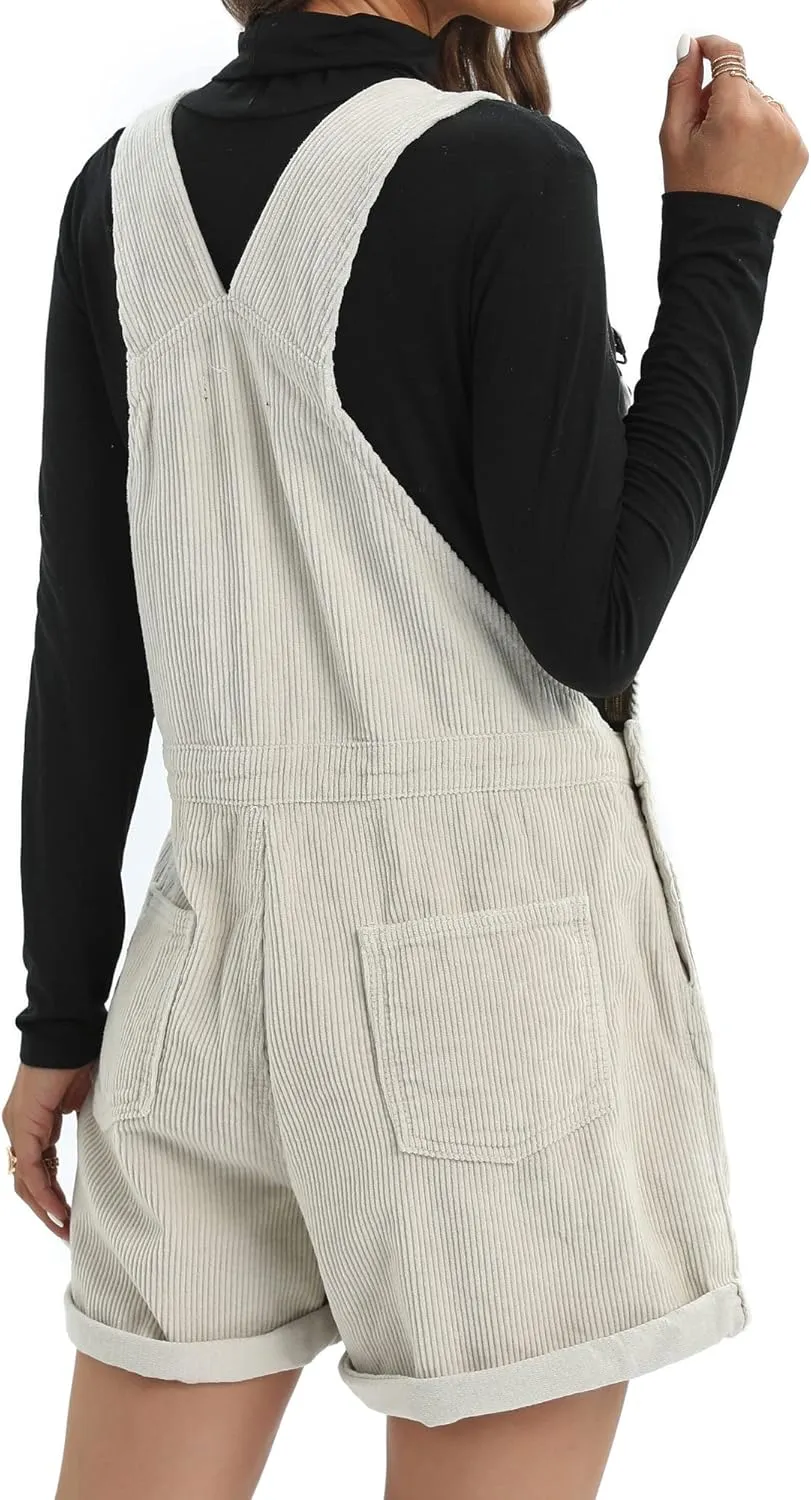 Overalls Women Shorts Loose Fit Adjustable Strap Denim Bib Roll Cuff Shortalls Romper