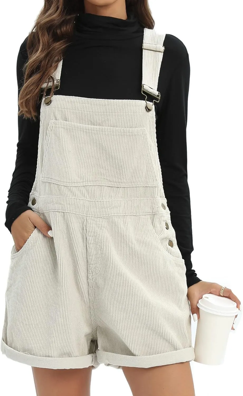 Overalls Women Shorts Loose Fit Adjustable Strap Denim Bib Roll Cuff Shortalls Romper