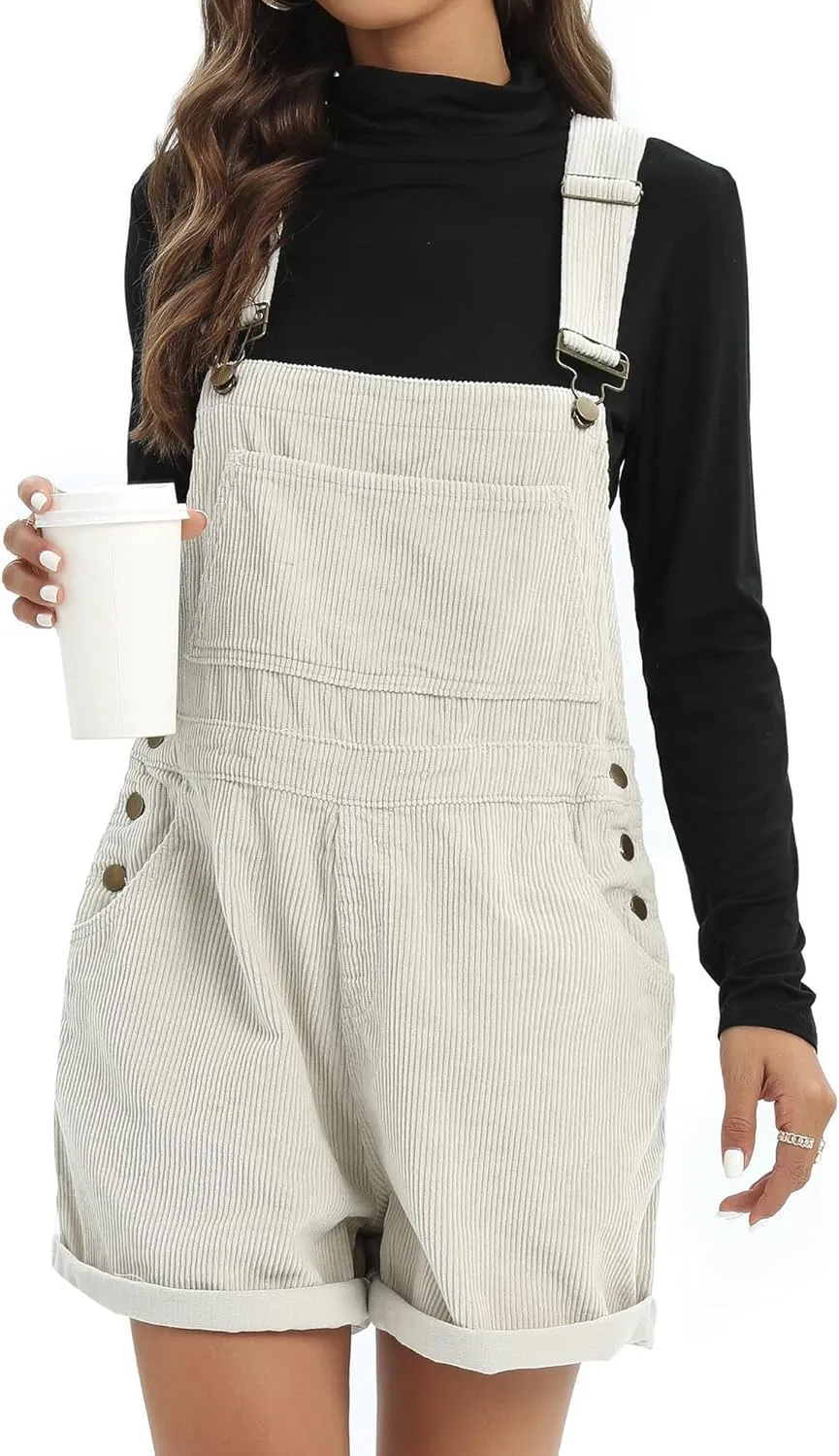 Overalls Women Shorts Loose Fit Adjustable Strap Denim Bib Roll Cuff Shortalls Romper