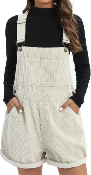 Overalls Women Shorts Loose Fit Adjustable Strap Denim Bib Roll Cuff Shortalls Romper