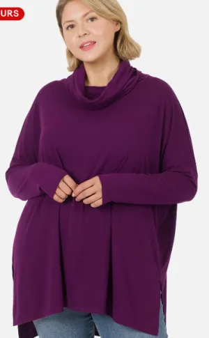 Oversize Garnet Cowl Tunic Top Modal Sleeve Hippie Chic Resort Wear Sml-7x