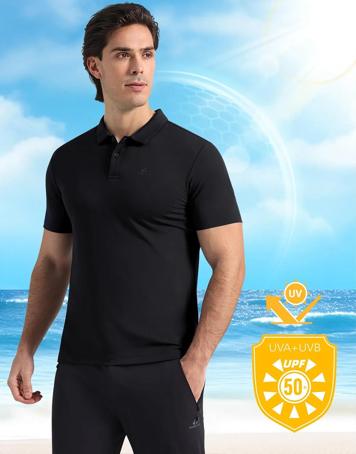 Pioneer Camp Men's Golf Shirt UPF 50  Quick Dry Polo Shirts Short Sleeve Moisture Wicking Performance Tees Collar Work Shirts