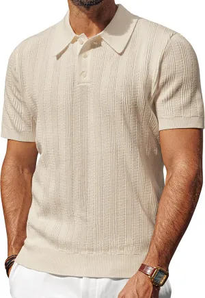 PJ PAUL JONES Polo Shirts for Men Short Sleeve Casual Knit Waffle Texture Polo Golf Shirt