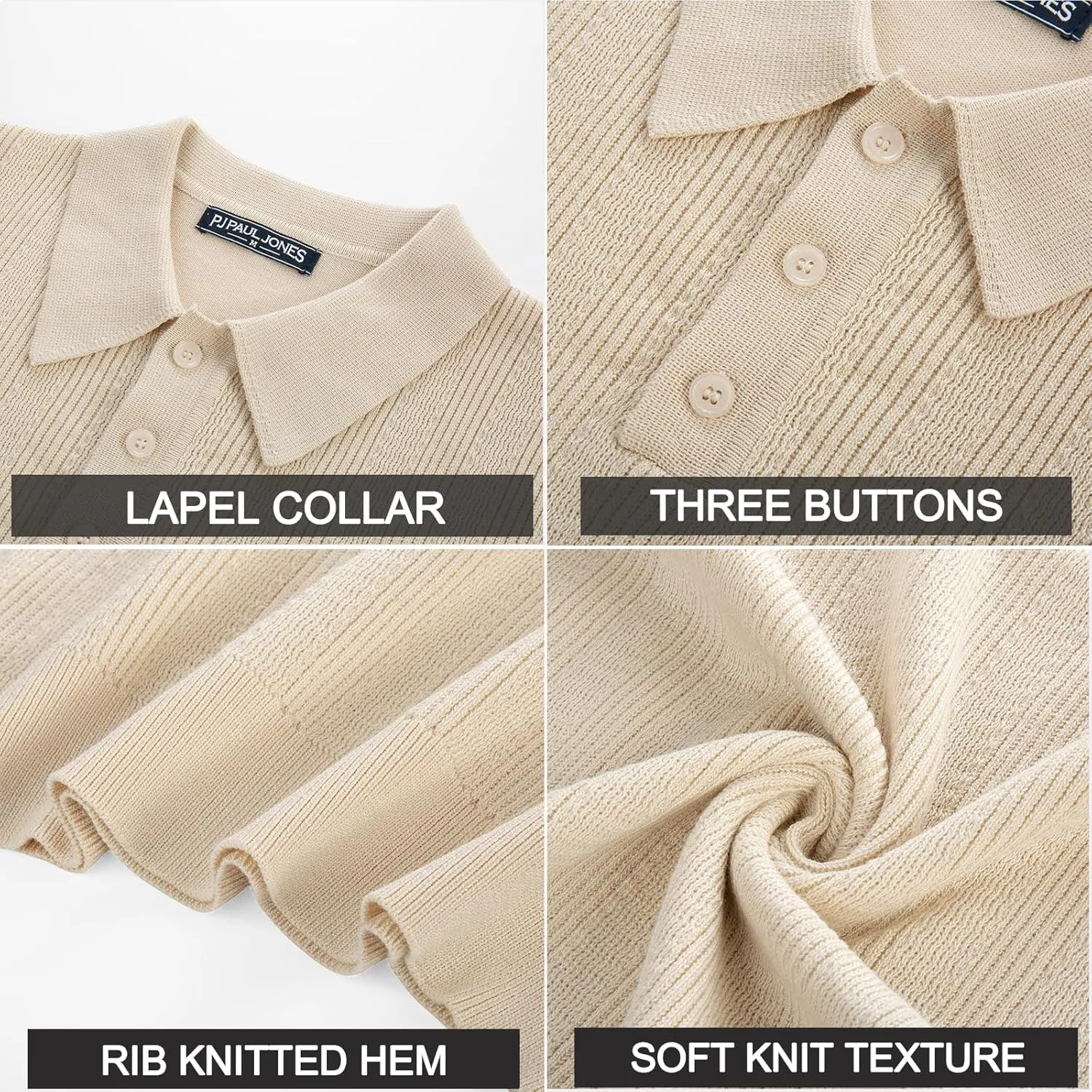 PJ PAUL JONES Polo Shirts for Men Short Sleeve Casual Knit Waffle Texture Polo Golf Shirt