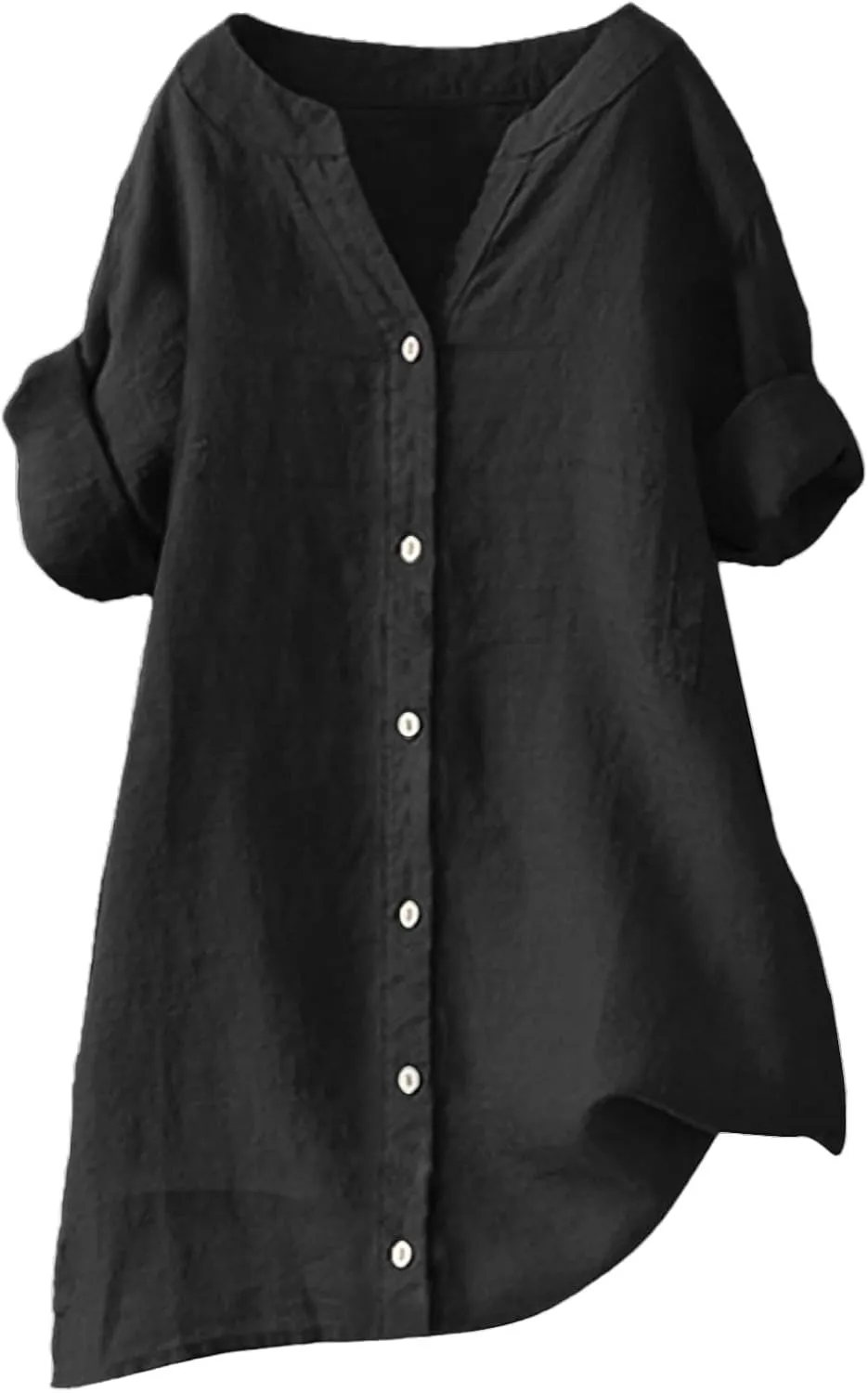 Plus Size Summer Clothes for Women Linen Work Tops Button Down V Neck Boho Clothes Beach Solid Blouses 2025