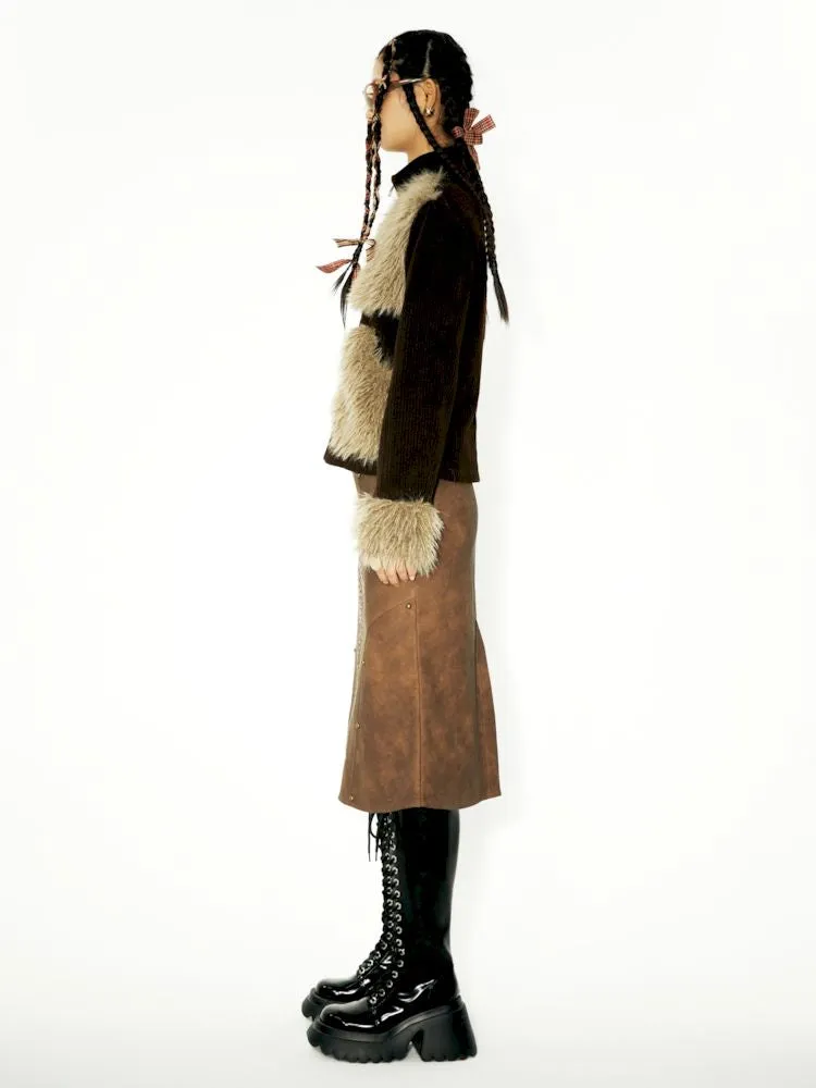 Punk fishtail silhouette bustier leather skirt【s0000006261】