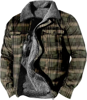 QWENTMTNTY Men Fleece Lined Sherpa Jacket Western Plaid Flannel Jackets Zip Up Big & Tall Thickened Thermal Heavyweight Coat