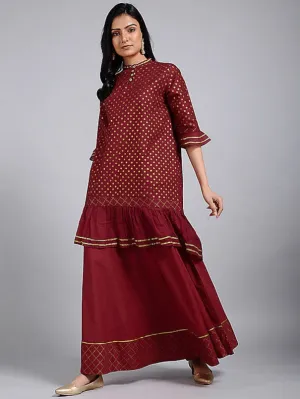 Red Gold Umbrella Lehenga Skirt