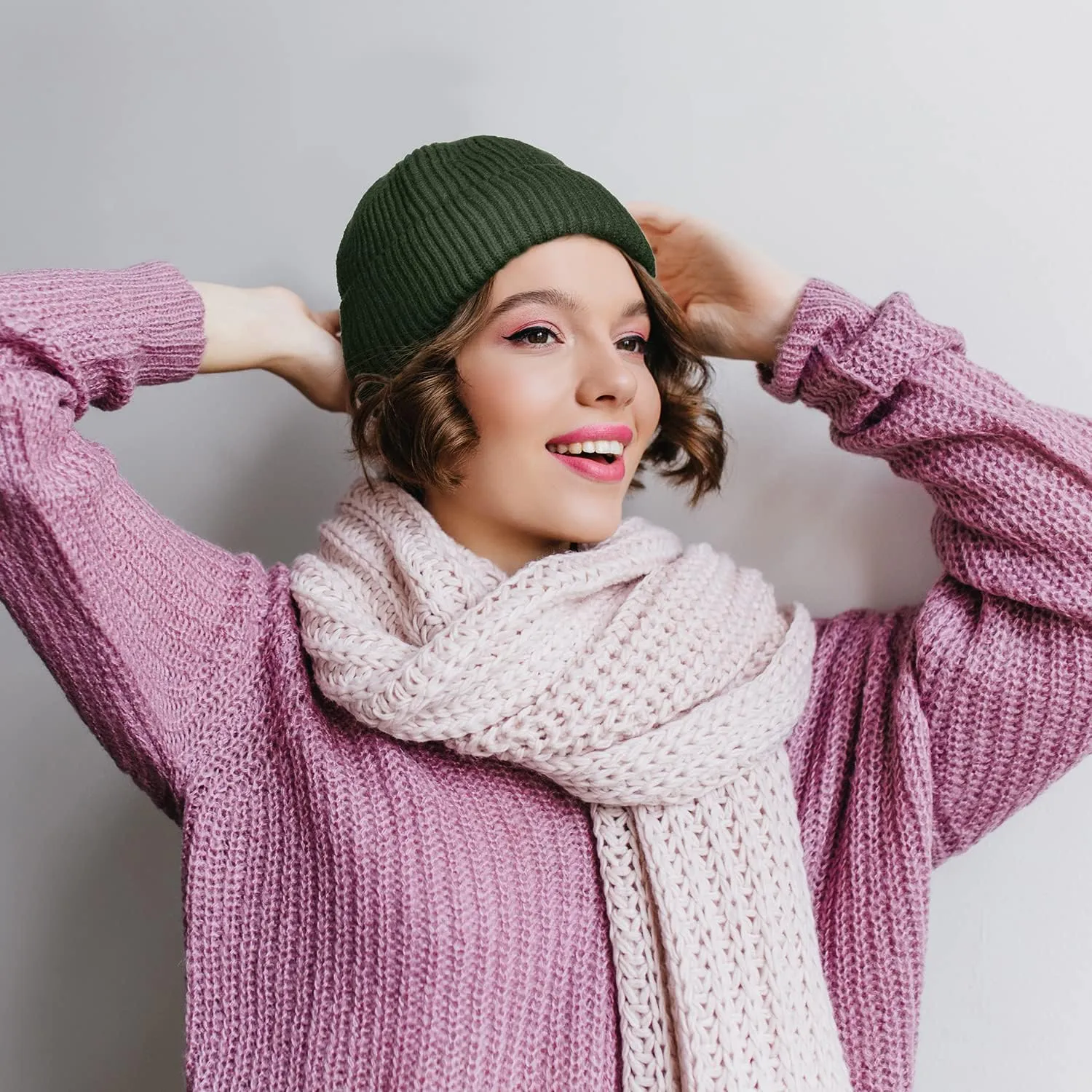 ROYBENS Wool Fisherman Beanie for Men Women, Knit Cuffed Fleece Lined Beanies Winter Warm Hat Skull Cap Unisex