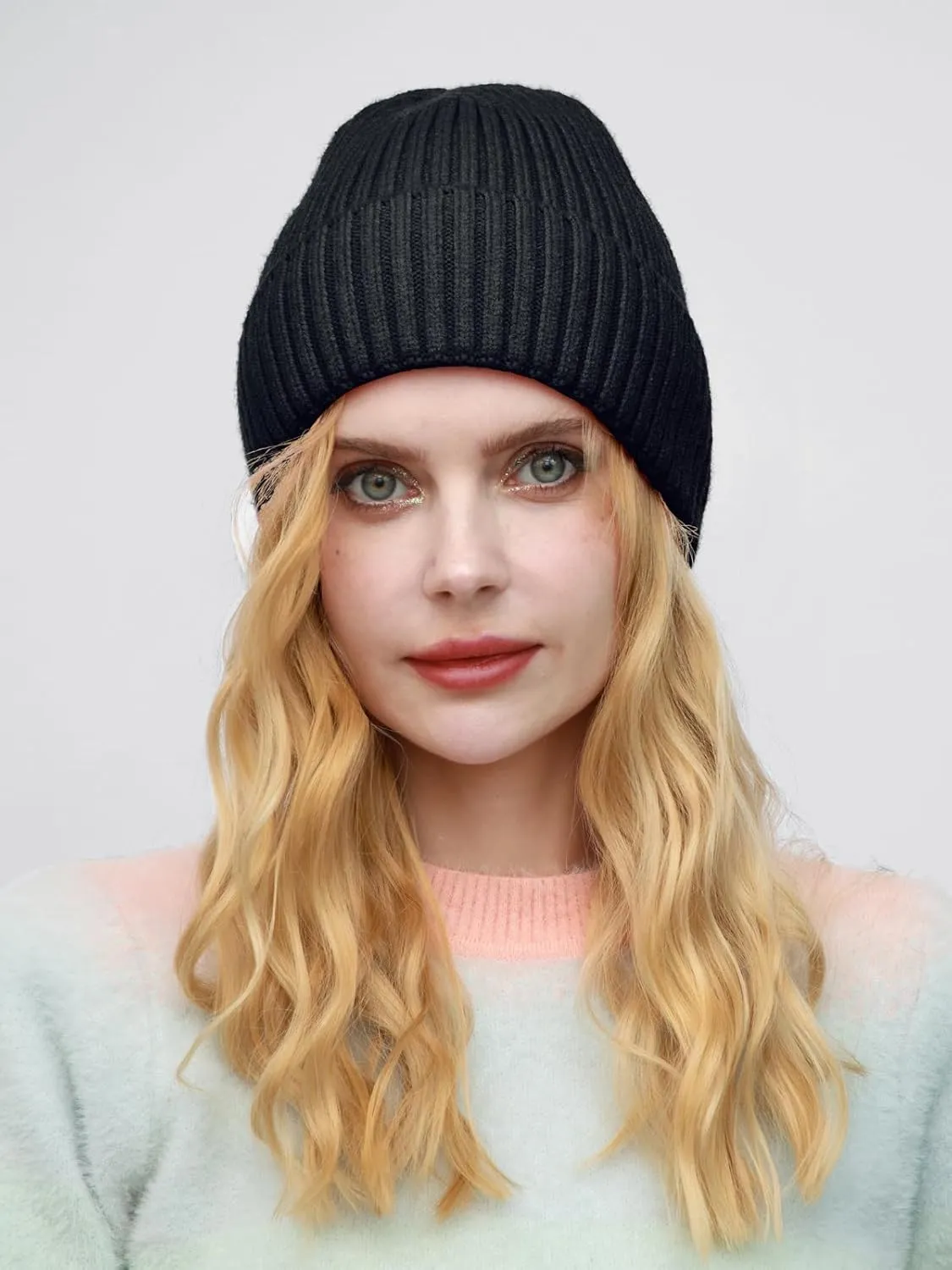 ROYBENS Wool Fisherman Beanie for Men Women, Knit Cuffed Fleece Lined Beanies Winter Warm Hat Skull Cap Unisex
