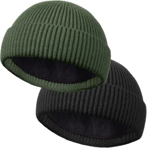 ROYBENS Wool Fisherman Beanie for Men Women, Knit Cuffed Fleece Lined Beanies Winter Warm Hat Skull Cap Unisex