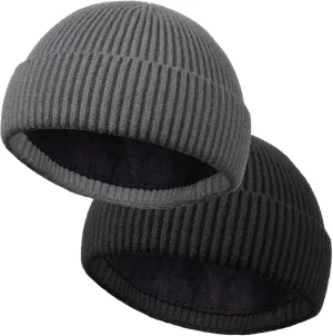 ROYBENS Wool Fisherman Beanie for Men Women, Knit Cuffed Fleece Lined Beanies Winter Warm Hat Skull Cap Unisex