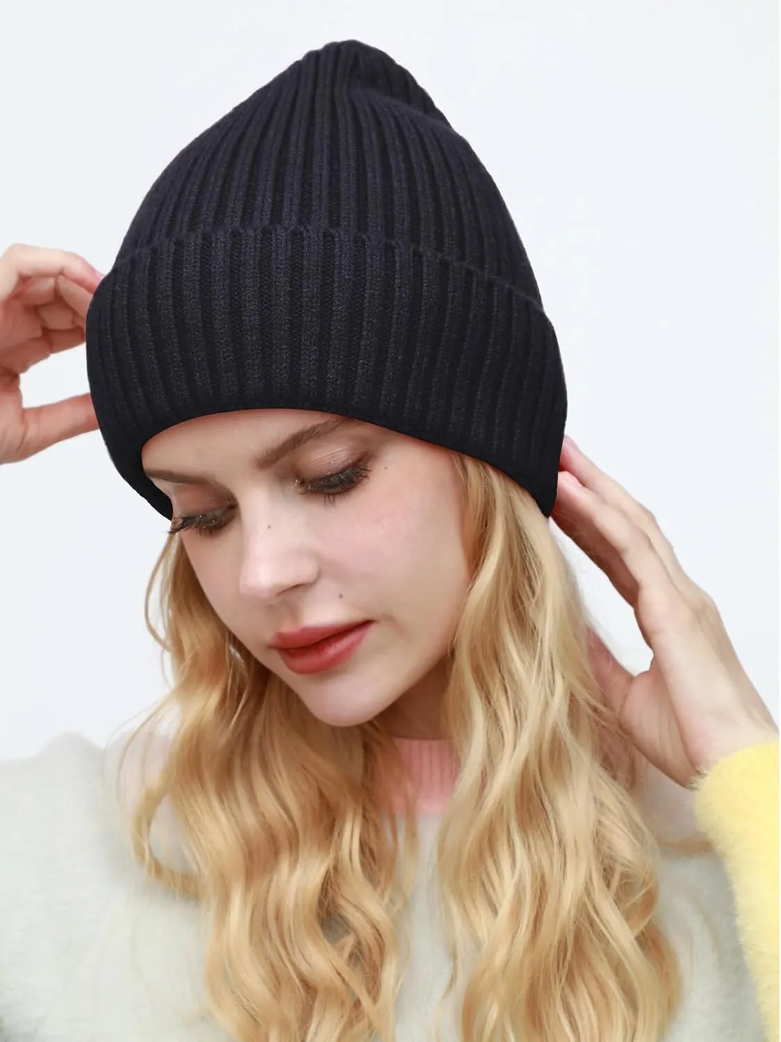 ROYBENS Wool Fisherman Beanie for Men Women, Knit Cuffed Fleece Lined Beanies Winter Warm Hat Skull Cap Unisex