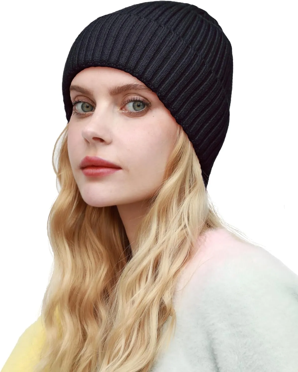 ROYBENS Wool Fisherman Beanie for Men Women, Knit Cuffed Fleece Lined Beanies Winter Warm Hat Skull Cap Unisex