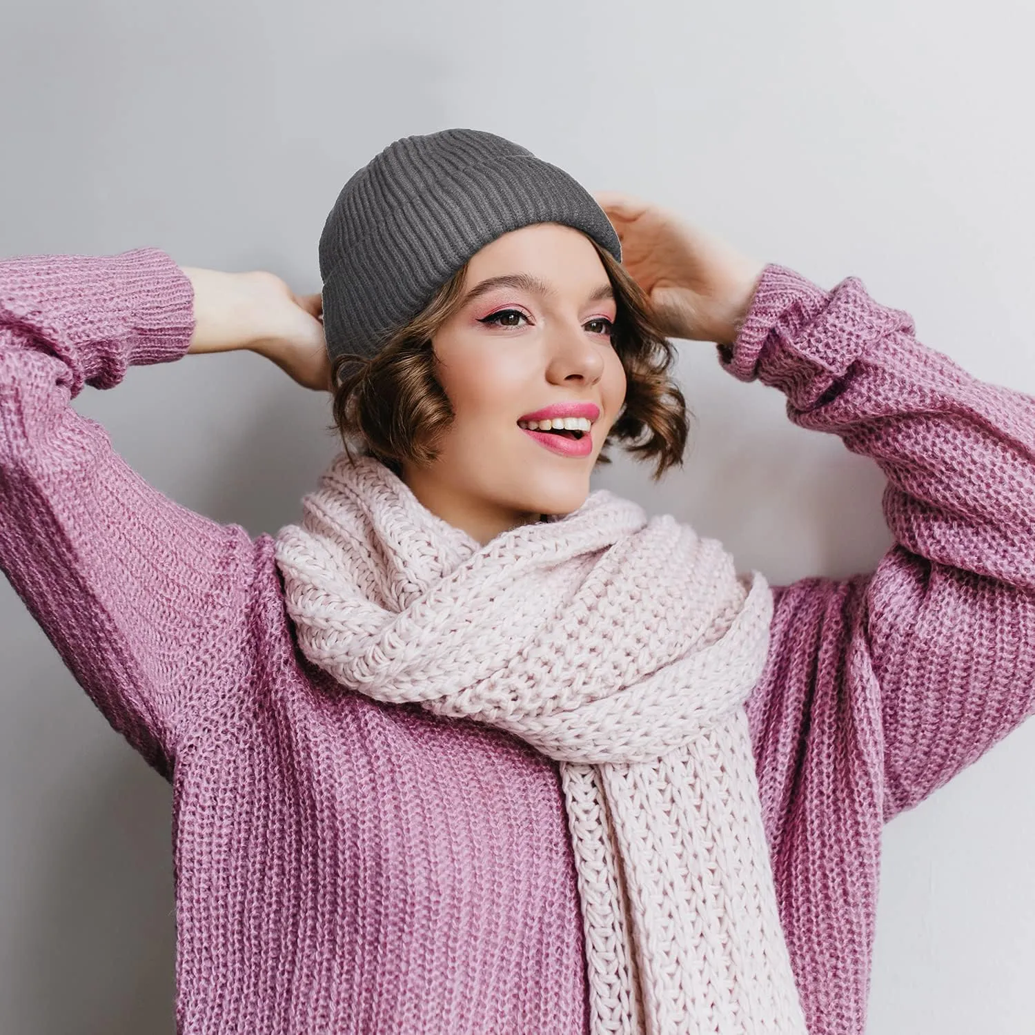 ROYBENS Wool Fisherman Beanie for Men Women, Knit Cuffed Fleece Lined Beanies Winter Warm Hat Skull Cap Unisex