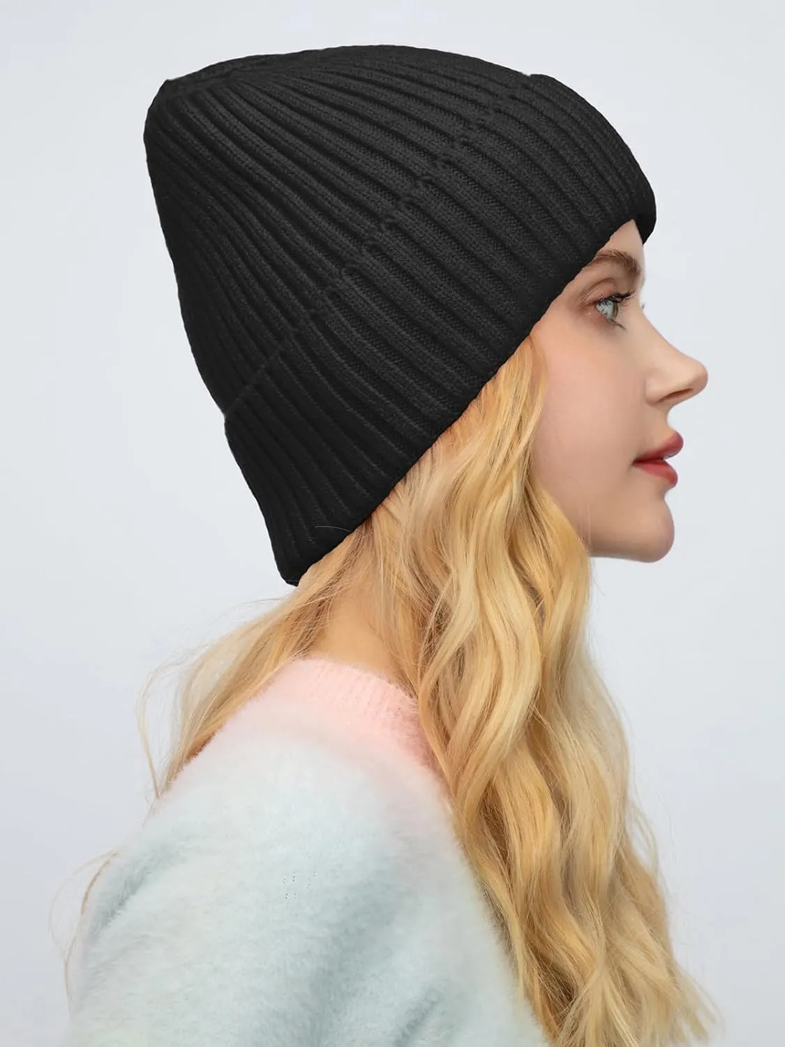 ROYBENS Wool Fisherman Beanie for Men Women, Knit Cuffed Fleece Lined Beanies Winter Warm Hat Skull Cap Unisex