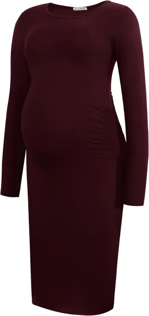 Smallshow Women's Long Sleeve Maternity Dress Ruched Pregnancy Clothes