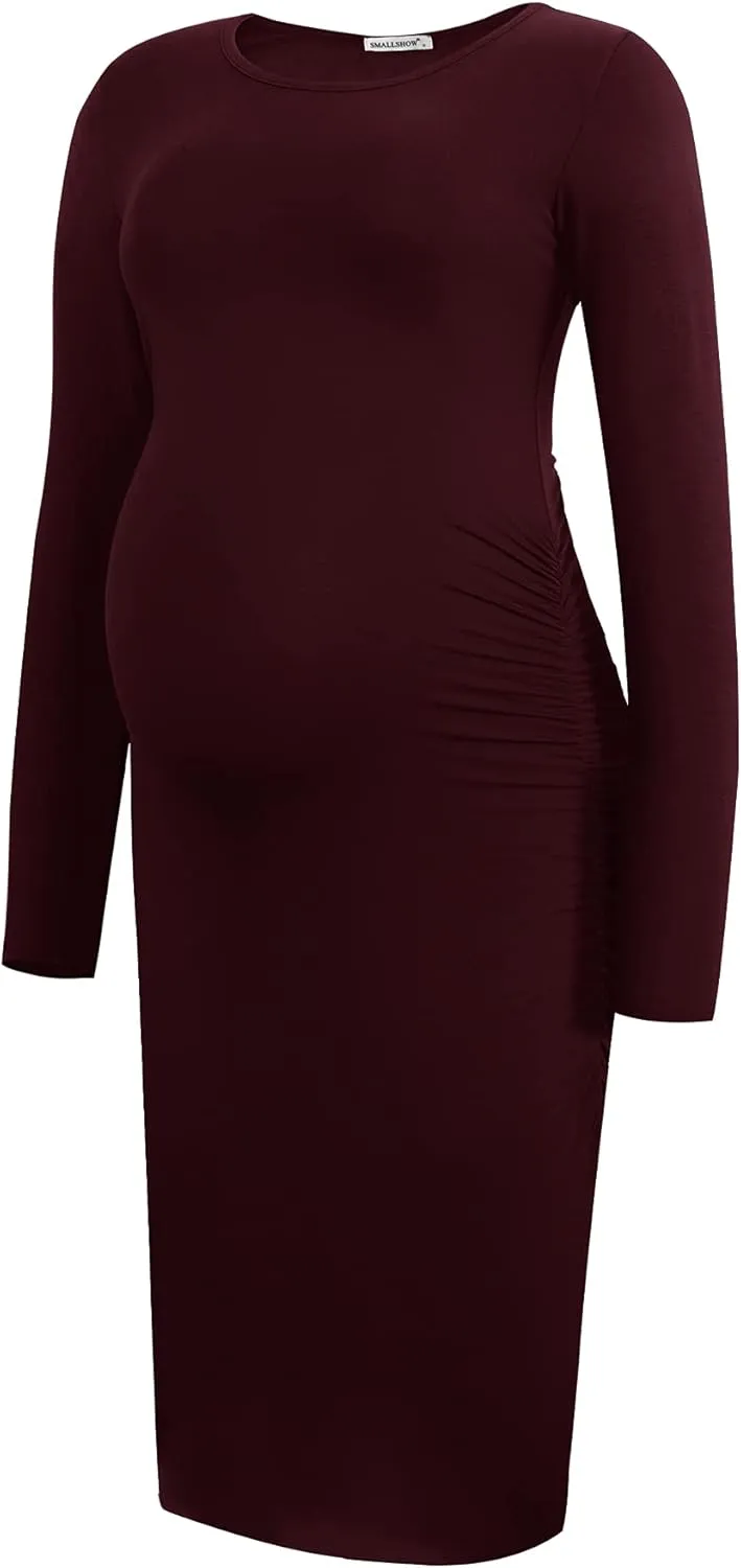 Smallshow Women's Long Sleeve Maternity Dress Ruched Pregnancy Clothes