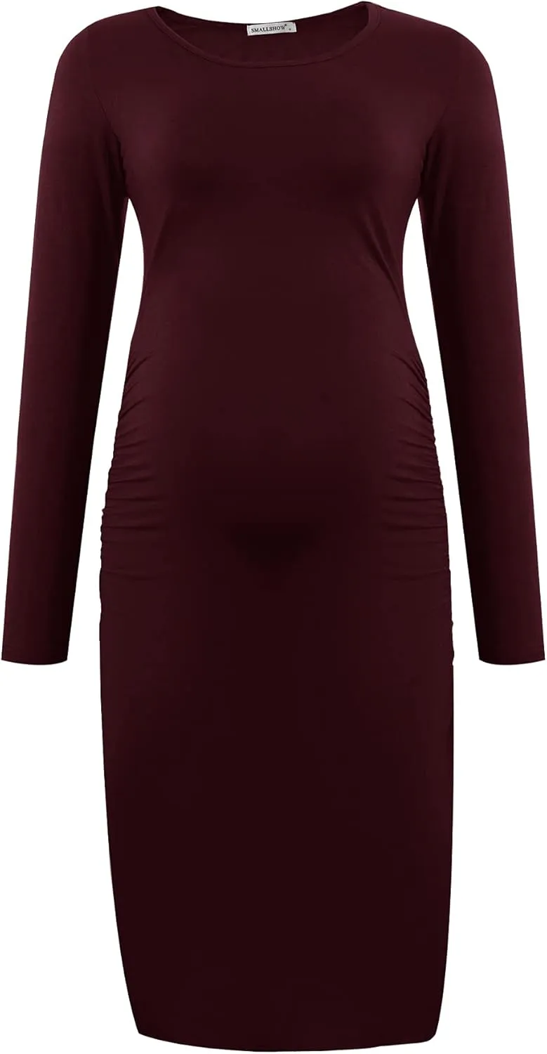Smallshow Women's Long Sleeve Maternity Dress Ruched Pregnancy Clothes